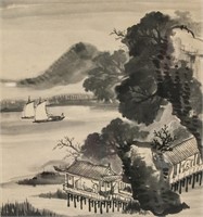 Framed Korean/Chinese WC on Paper Landscape Pair