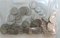 Bag of 78 silver Washington quarters