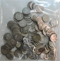 Lot of 98 silver quarters & 50 silver dimes