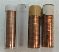4 BU rolls Lincoln cents, 1951-D, 1950,