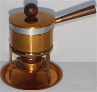 mid century copper fondue pot w accessories