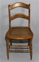 antique maple cane bottom side chair
