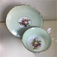 SHELLEY LIGHT GREEN GROUND TEACUP & SAUCER