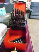 Box of plumbing tools, drill bits, NIB weather