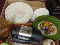 2 flats of dishes, cups, decanter and other