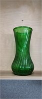 Green Hoosier Glass Twisted flower vase