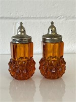 Vintage Amber Indiana Glass Diamond Point S&P