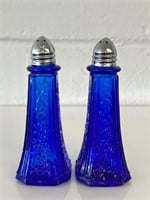 Vintage Floral Cobalt Blue Salt and Pepper Shakers