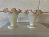 2- FENTON crystal ROSE CREST Vase