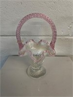 Fenton French Opalescent Diamond Optic Basket pink