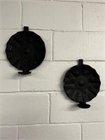 2 vintage black metal wall decor candle holders