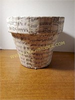 8" clay flower pot with sheet music