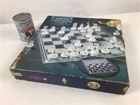 Jeux d'échecs/dames avec plateau en verre biseauté