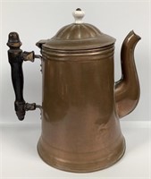 Antique Gooseneck Copper Coffee Pot with Wood