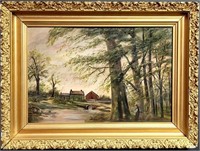 Antique Rural Scene Oil on Board Painting 1911