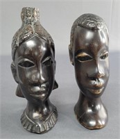 Vintage African Ebony Wood Head Busts