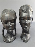 Large Vintage African Ebony Wood Busts