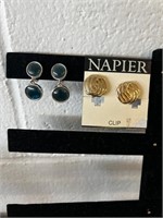 2 signed Napier clip on earrings costume jewelry