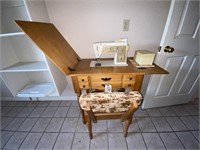 Singer Sewing Machine in Cabinet w/Accessories