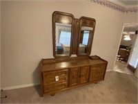 Wood Dresser 74"L x 20"W x 33"H w/Mirror