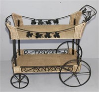 iron and wicker serving cart 44.5"h x 40"w x 21"d