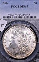 1886 PCGS MS63 MORGAN DOLLAR