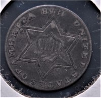 1858 3 CENT SILVER XF PQ