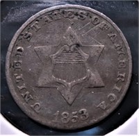 1853 3 CENT SILVER VF