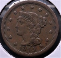 1849 LARGE CENT XF