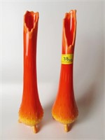 L.E SMITH-ORANGE SLAG VASES - 2 TIMES BID