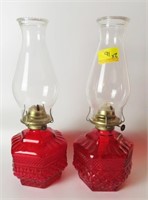 PAIR OF RUBY FLASH OIL LAMPS