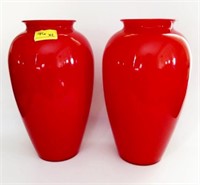 (2) RED FLASHED VASES