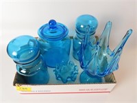 (5) PCS OF ICE BLUE GLASS-(3) JARS