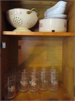 CONTENTS OF TWO CABINETS-CAKE STAND