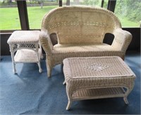 (3) PC WICKER SET -LOVE SEAT-TWO TABLES