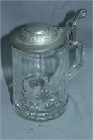 Vintage, Clear Glass, Etched Duck Theme Beer Stein