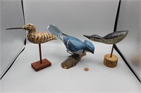 Trio of Hand-carved Painted Birds