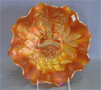 N's Peacock at Urn 11" ruffled bowl - marigold