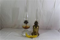 Vtg. Ditmar Brass Oil Lamp, P&A Glass Oil Lamp (2)