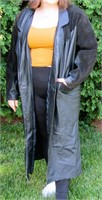 Black Leather Full-Length Coat, Size L