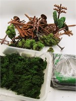 Train Layout Pieces: Trees, Poles, Moss, Cinders