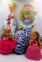 (4) Play Dolls w/ Cinderella, Hand Crocheted Dress