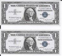 (2) Sequential $1 Silver Certificates~Series 1957A