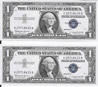 (2) Sequential $1 Silver Certificates~Series 1957B