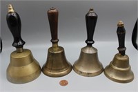 Collection 4 Vintage Brass School Bells