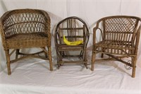 Three Vintage Stick Willow Wood Child's Chairs