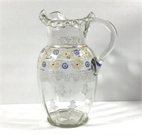 10" hand blown/painted rough edge glass pitcher