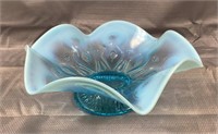 9" Blue opalescent glass bowl