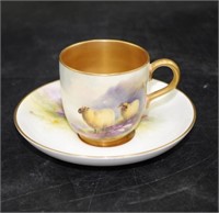 Royal Worcester handpainted demi tasse and saucer