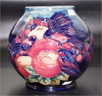 William Moorcroft pottery Finches pattern vase |